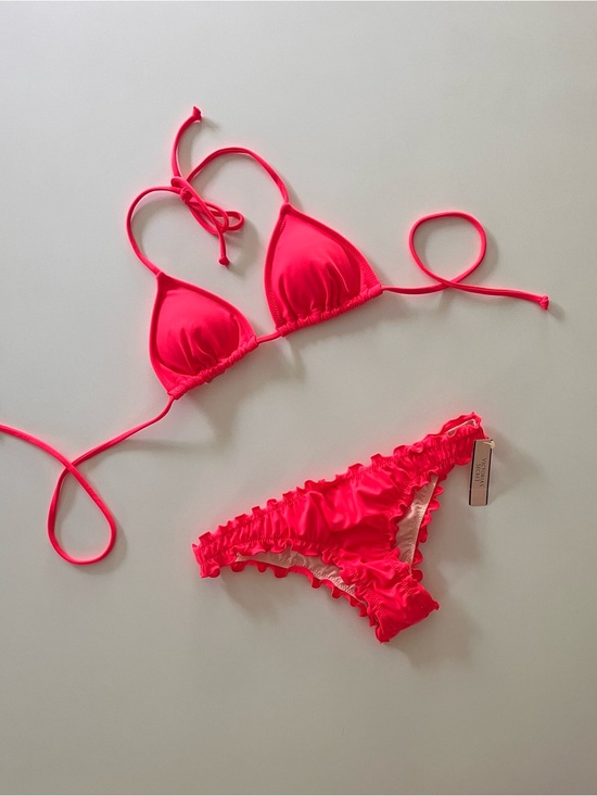 Victoria's Secret Other - NWT Victoria’s Secret Neon Pink Ruffle Triangle Bikini - Cheeky Bottom, XS